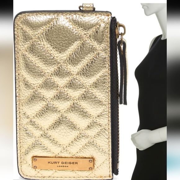 Kurt Geiger London Quilted Card Holder w/Lanyard- Gold - Picture 2 of 9
